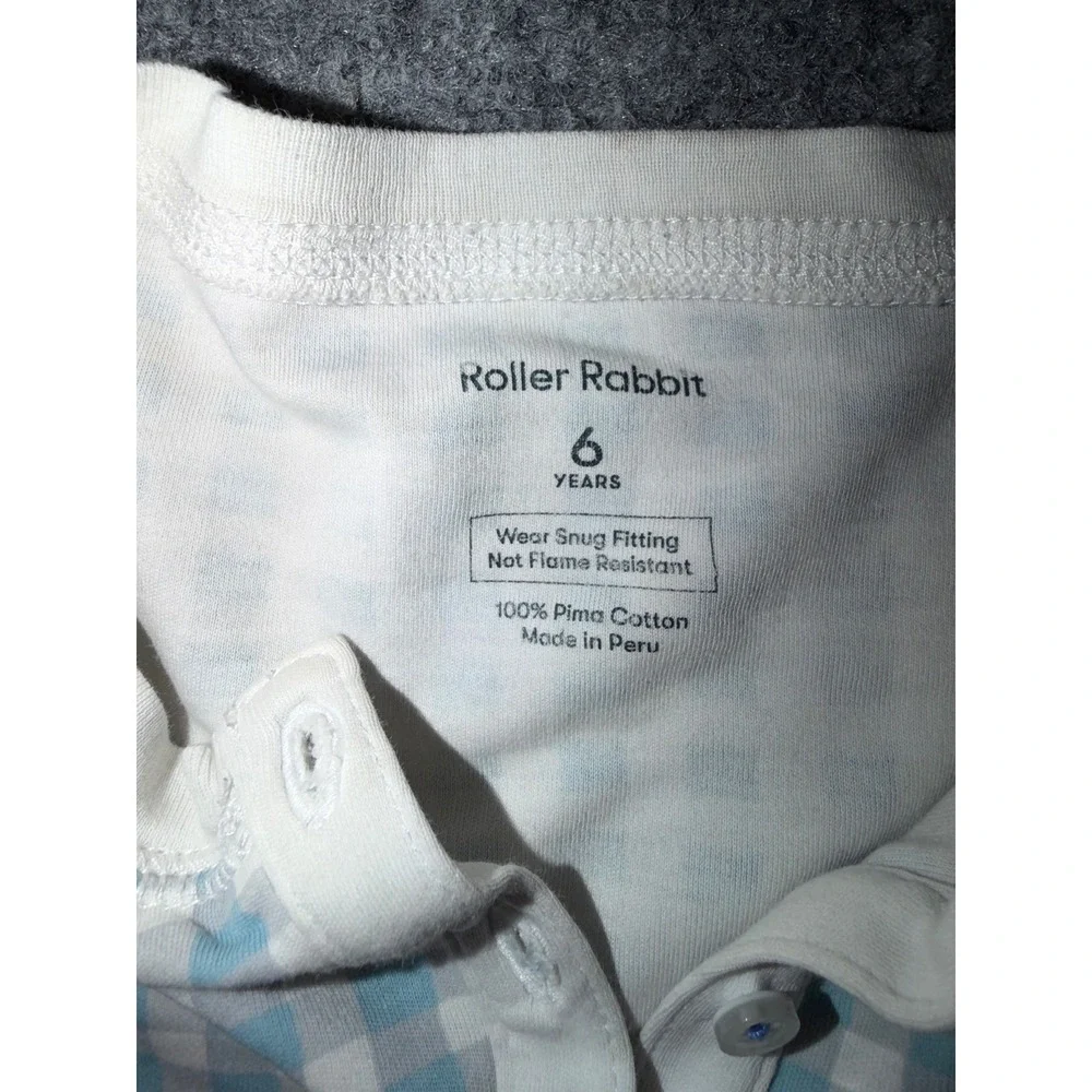 Roller Rabbit Kids Blue Gingham Hathi Elephant Pima Cotton Pajama Set 6 AS IS